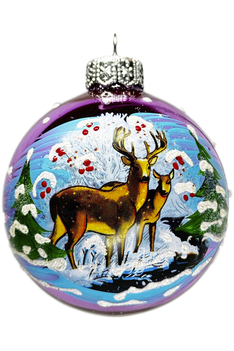 Елочный шар Олени у реки глянцевый КУ-65-234123